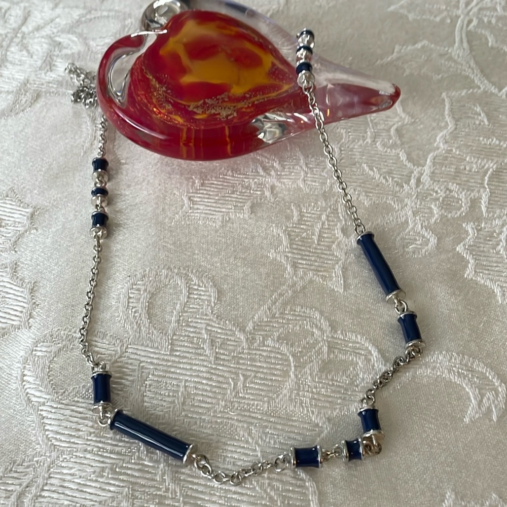 Liz Claiborne Silver Tone & Blue Beaded Necklace